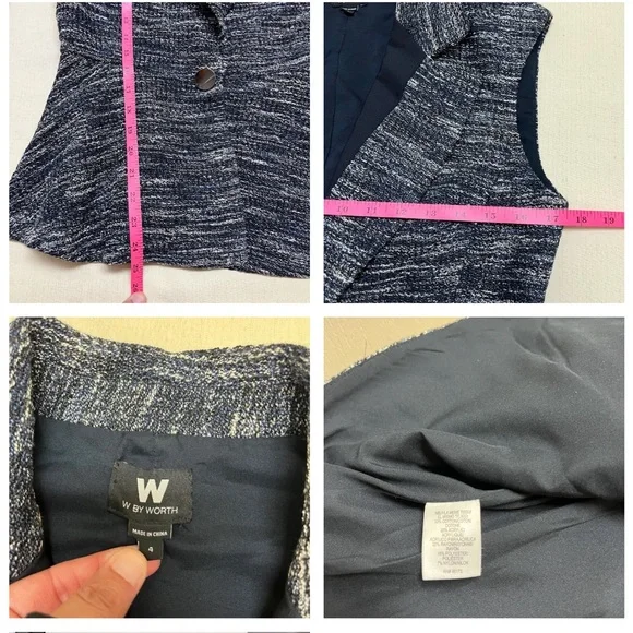 W by Worth size 4 navy woven peplum vest - Picture 4 of 11